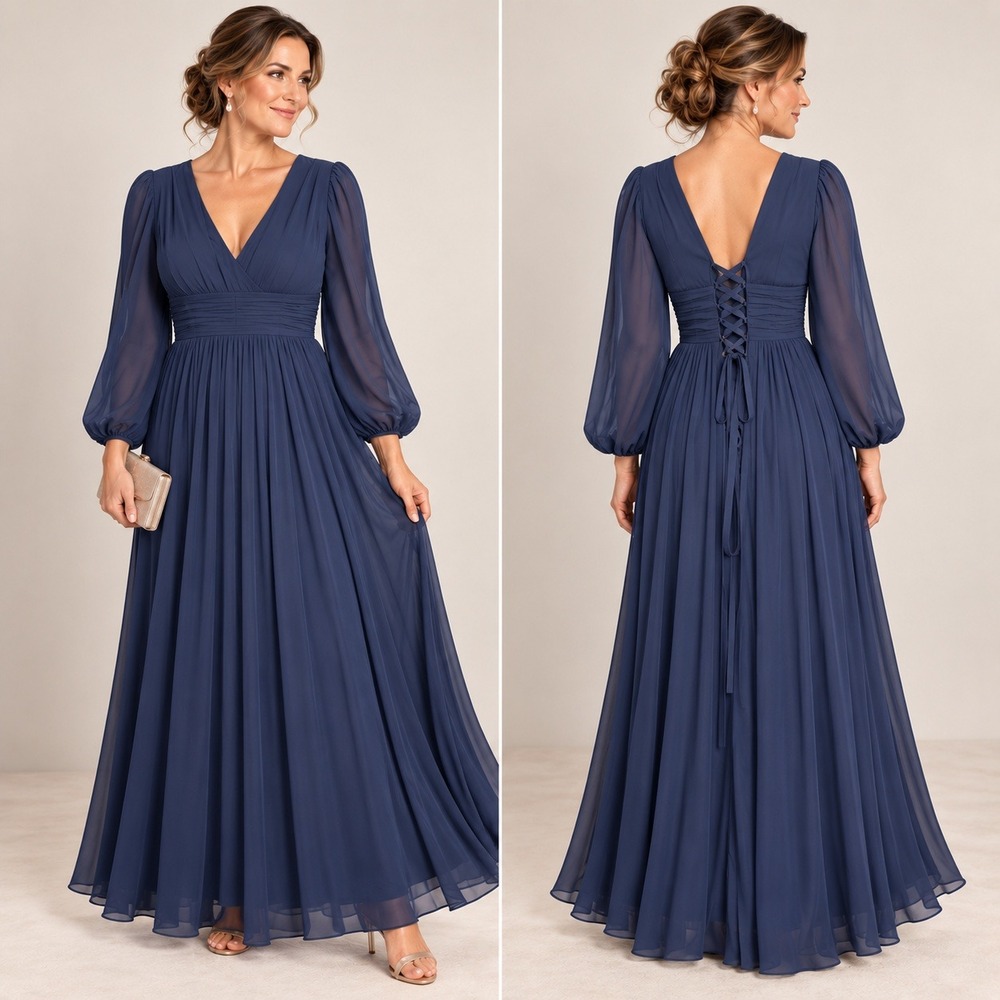 Womens Gown Corset Back Chiffon Formal Romantic Size 10 Navy Blue